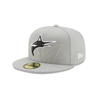 Grey Miami Marlins Hat - New Era MLB Logo Elements Tonal 59FIFTY Fitted Caps USA7645829